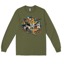 Army Green bull skull leopard cowhide sunflower texas map Long Sleeve Tee - Artiststas