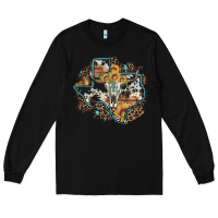 Black bull skull leopard cowhide sunflower texas map Long Sleeve Tee - Artiststas