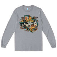Heather Grey bull skull leopard cowhide sunflower texas map Long Sleeve Tee - Artiststas