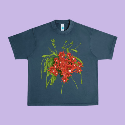 Red Orchid Cactus Urban Heavy Tee Designed By Lillyallendesigns