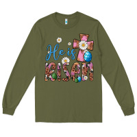 Army Green he is risen cross Long Sleeve Tee - Artiststas
