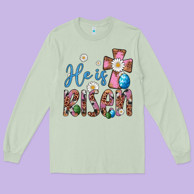 He Is Risen Cross Long Sleeve Tee Designed By Artiststas