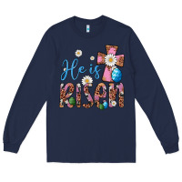 Navy he is risen cross Long Sleeve Tee - Artiststas