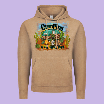 Camping Is My Happy Place Vintage Hoodie Designed By Barkaloodesign
