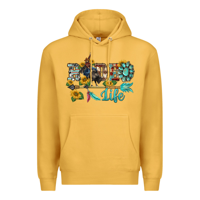 Western Rodeo Bullfighter  Life Turquoise's Gemstones Arrow Sunflowers Premium Hoodie by BarkalooDesign | Teevron