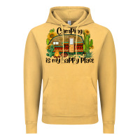 Vintage Mustard camping is my happy place caravan Vintage Hoodie - BarkalooDesign