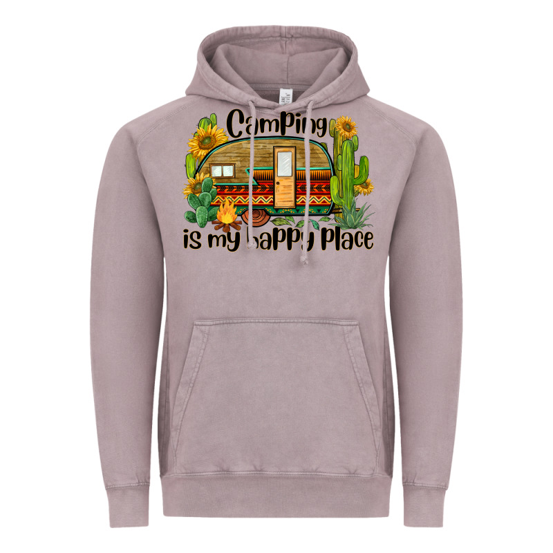 Camping Is My Happy Place Caravan Vintage Hoodie by BarkalooDesign | Teevron
