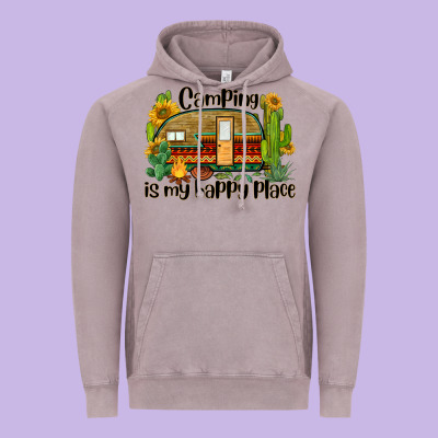 Camping Is My Happy Place Caravan Vintage Hoodie Designed By Barkaloodesign