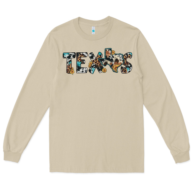 Texas Sunflower Cowhide Leopard Texas Map Long Sleeve Tee by Artiststas | Teevron