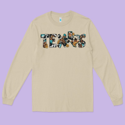 Texas Sunflower Cowhide Leopard Texas Map Long Sleeve Tee Designed By Artiststas