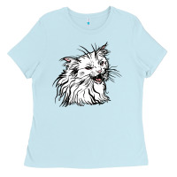 Baby Blue Drawing Cat Ladies Tee - RacoonDesign