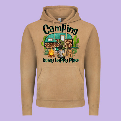 Camping Is My Happy Place Caravan And Gnome Vintage Hoodie Designed By Barkaloodesign