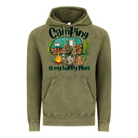Vintage Olive camping is my happy place caravan and gnome Vintage Hoodie - BarkalooDesign
