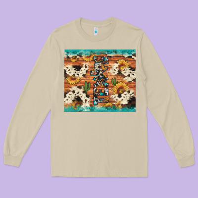 Texas Sunflower Cactus Cowhide Long Sleeve Tee Designed By Artiststas