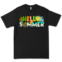 Black Hello Summer Premium Tee - CowhideDigitalArt