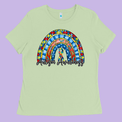 Autism Awareness Rainbow Ladies Tee Designed By Racoondesign