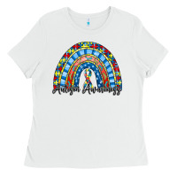 White autism awareness rainbow Ladies Tee - RacoonDesign
