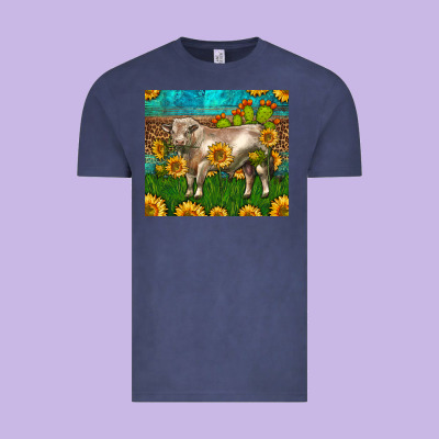 Western Charolais Bull With Sunflowers Vintage Tee Designed By Lillyallendesigns