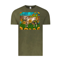 Vintage Olive Western Charolais Bull With Sunflowers Vintage Tee - LillyAllenDesigns