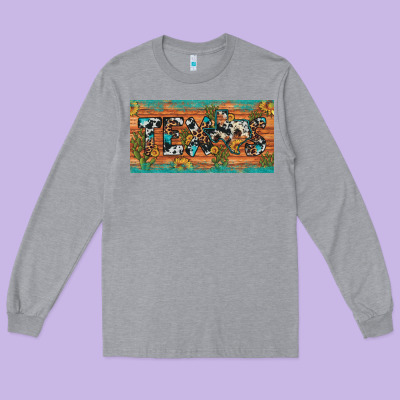Texas Sunflower Cactus Cowhide Leopard Licence Plate Long Sleeve Tee Designed By Artiststas