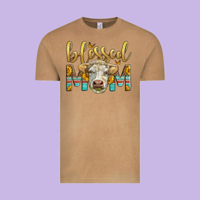 Western Blessed Mom Charolais Bull Vintage Tee Designed By Lillyallendesigns