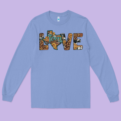 Love Texas Map Sunflower Leopard Cowhide Long Sleeve Tee Designed By Artiststas