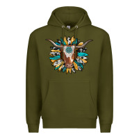 Army Green texas longhorn sunflower background Premium Hoodie - RanaPortraitStore