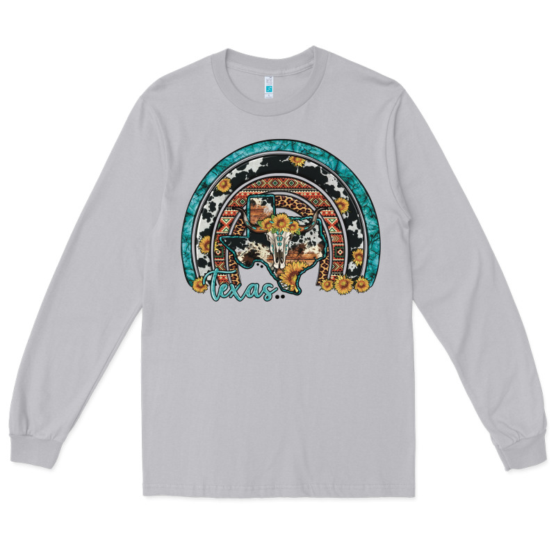 Texas Map Sunflower Leopard Cowhide Aztec Turquoise Gemstone Rainbow Long Sleeve Tee by Artiststas | Teevron