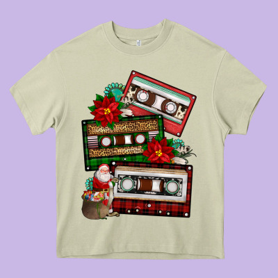 Christmas Cassette Gemstone Heavy Core Tee Designed By Fadigitalartstudio