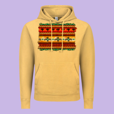Bullskull Thunderbird Aztec Pattern Warm Colors Vintage Hoodie Designed By Barkaloodesign