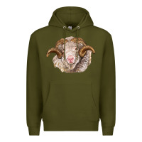 Army Green merino wool ram Premium Hoodie - BarkalooDesign