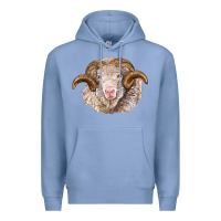 Colony Blue merino wool ram Premium Hoodie - BarkalooDesign
