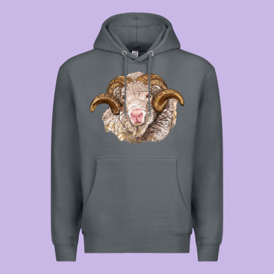 Merino Wool Ram Premium Hoodie Designed By Barkaloodesign