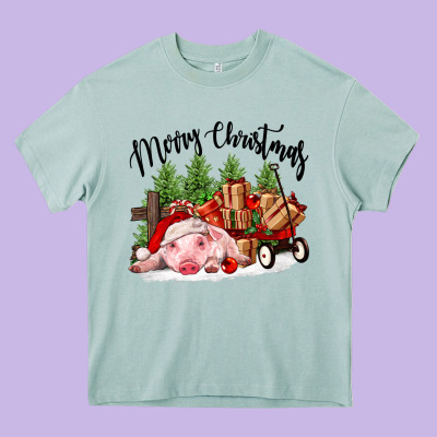 Merry Christmas Pig Heavy Core Tee Designed By Fadigitalartstudio