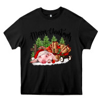 Black merry christmas pig Heavy Core Tee - FaDigitalArtStudio