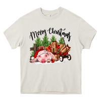 Cream merry christmas pig Heavy Core Tee - FaDigitalArtStudio