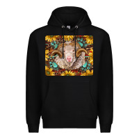 Black merino ram with sunflowers and gemstone mousepad Premium Hoodie - BarkalooDesign