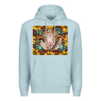 Blue Mist merino ram with sunflowers and gemstone mousepad Premium Hoodie - BarkalooDesign