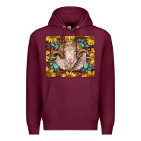 Burgundy merino ram with sunflowers and gemstone mousepad Premium Hoodie - BarkalooDesign