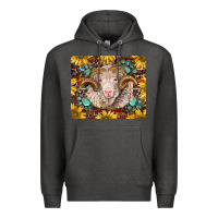 Charcoal Heather merino ram with sunflowers and gemstone mousepad Premium Hoodie - BarkalooDesign