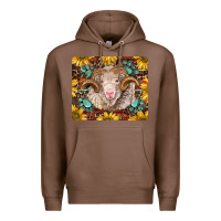 Chestnut merino ram with sunflowers and gemstone mousepad Premium Hoodie - BarkalooDesign