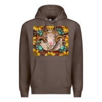 Coffee merino ram with sunflowers and gemstone mousepad Premium Hoodie - BarkalooDesign