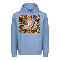 Colony Blue merino ram with sunflowers and gemstone mousepad Premium Hoodie - BarkalooDesign