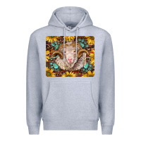Heather Grey merino ram with sunflowers and gemstone mousepad Premium Hoodie - BarkalooDesign