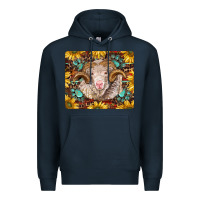 Navy merino ram with sunflowers and gemstone mousepad Premium Hoodie - BarkalooDesign