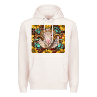 Pale Pink merino ram with sunflowers and gemstone mousepad Premium Hoodie - BarkalooDesign