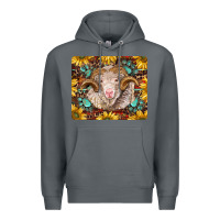 Rock merino ram with sunflowers and gemstone mousepad Premium Hoodie - BarkalooDesign