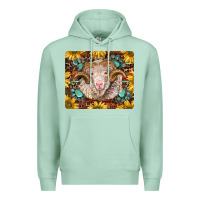 Seafoam merino ram with sunflowers and gemstone mousepad Premium Hoodie - BarkalooDesign