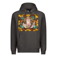Smoke merino ram with sunflowers and gemstone mousepad Premium Hoodie - BarkalooDesign
