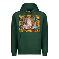 Sports Green merino ram with sunflowers and gemstone mousepad Premium Hoodie - BarkalooDesign